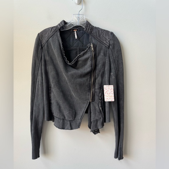 Free People Cotton Shrunken Moto Jacket - Picture 3 of 8